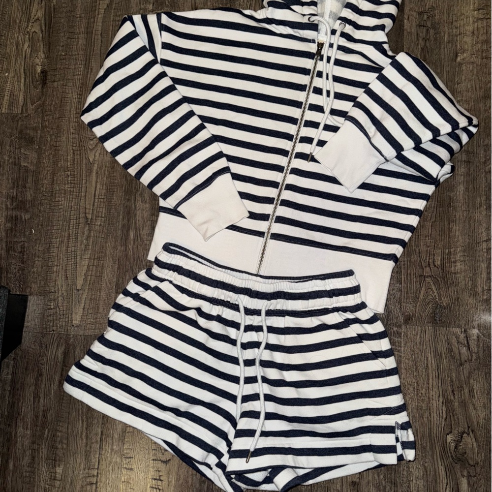 Universal Thread Navy and White Striped Hoodie and Shorts Set